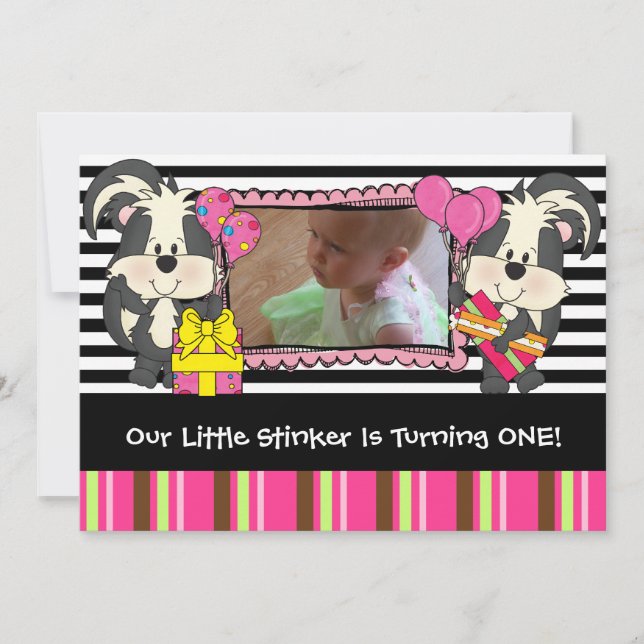 Invitation Filles Custom Little Stinker Skunk Birthday Invita (Devant)