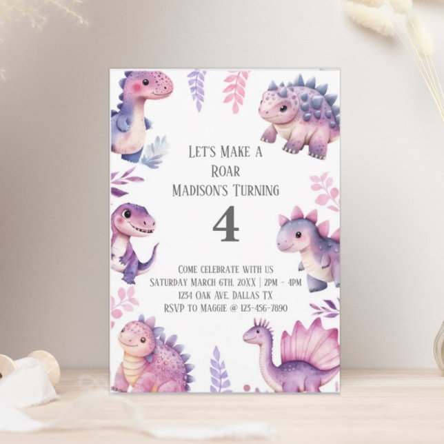 Invitation Filles Cute Dinosaur Thématique Anniversaire (Créateur téléchargé)