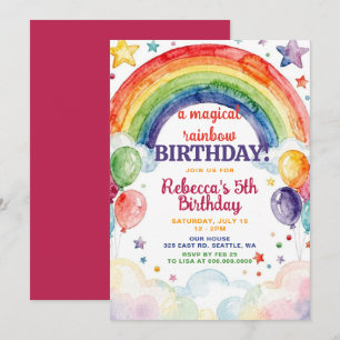 Invitation Filles d'anniversaire arc-en-ciel Fête arc-en-ciel