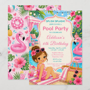 Invitation Filles d'anniversaire de fête au bord de la piscin