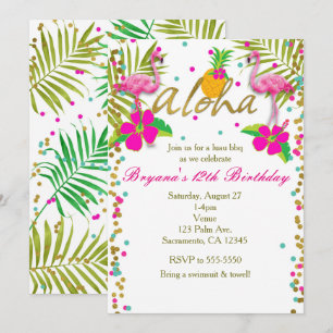 Invitation Filles de Aloha Luau Fête d'anniversaire Tropical 
