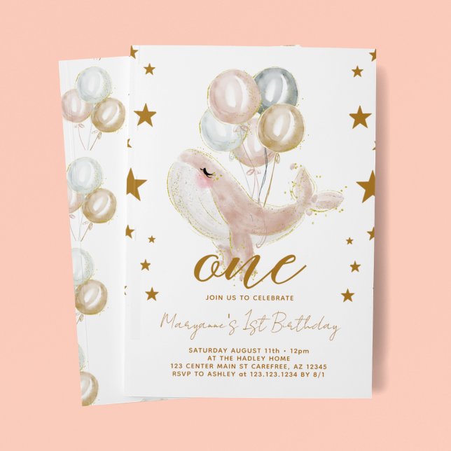 Invitation Filles de baleines magiques 1er anniversaire (Créateur téléchargé)