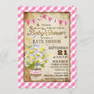 Invitation Filles de campagne En vichy vérifier le Baby showe