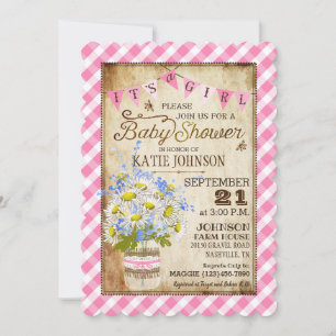Invitation Filles de campagne En vichy vérifier le Baby showe