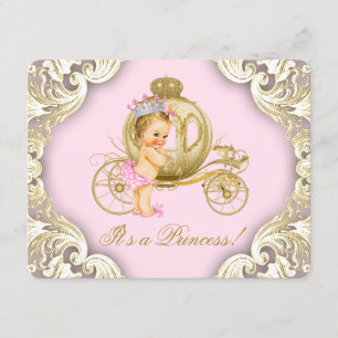Invitation Filles de Carrosse Rose et Or Princesse Baby Showe