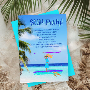 Invitation Filles de fête SUP Anniversaire Tropical Pagaïant
