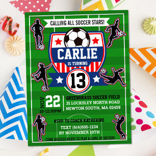 Invitation Filles de football terrain de football fête d'anni