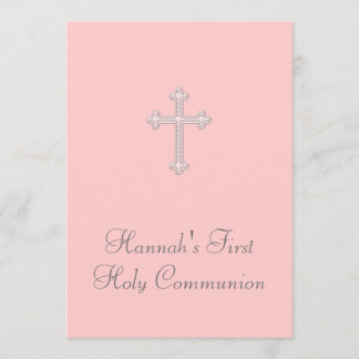 Invitation Filles de la Croix Rose Première Communion