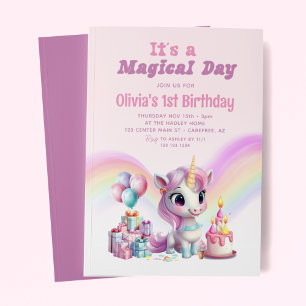 Invitation Filles de licorne arc-en-ciel magique Anniversaire