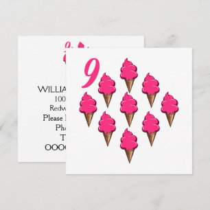 Invitation Filles de neuf ans Anniversaire Cute Pink Ice Crea