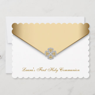 Invitation Filles de première communion or et blanc