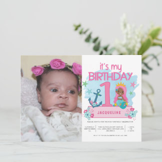 Invitation Filles de sirènes 1er anniversaire Fête Photo Invi