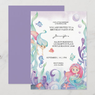 Invitation Filles de sirènes 1er fête d'anniversaire sous la 