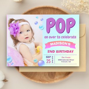 Invitation Filles de thème de bulles Photo Bulle Fête d'anniv