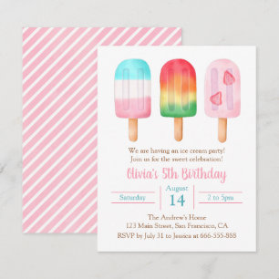 Invitation Filles d'été Anniversaire, Sweet Ice Cream Party