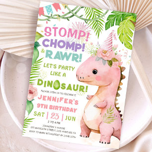 Invitation Filles Dinosaur 9e fête d'anniversaire mignonne Pi
