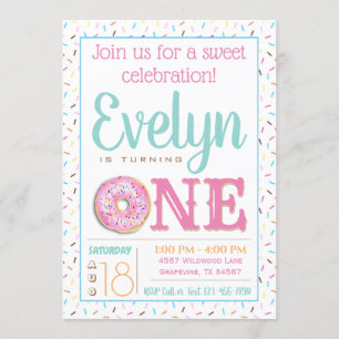 Invitation Filles Donut Première fête d'anniversaire