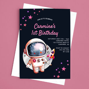 Invitation Filles du vaisseau spatial Space Stars 1er anniver