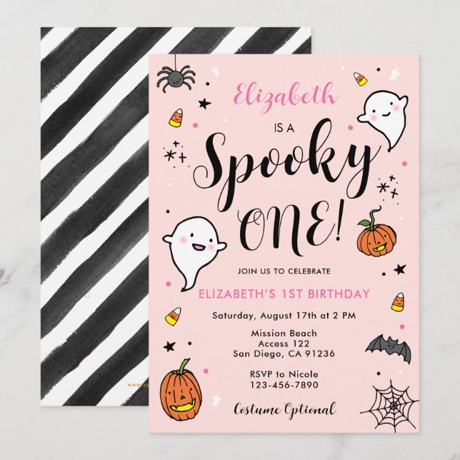 Invitation Filles Éffrayant un Halloween 1er anniversaire (Devant / Derrière)