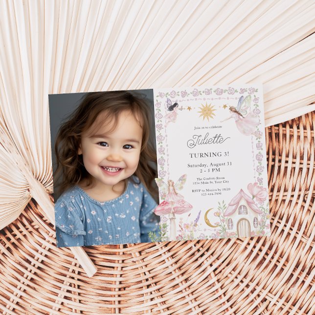 Invitation Filles Fairy Magical Garden N'importe quel âge Ann (Girls Fairy Garden Birthday Invite with Photo)