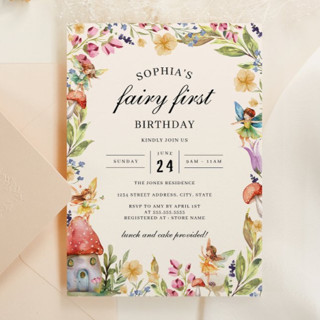 Invitation Filles Fée Premier anniversaire 1er anniversaire (Créateur téléchargé)