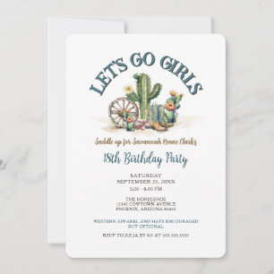 Invitation Filles Fille Cowgirl Western Cactus Anniversaire