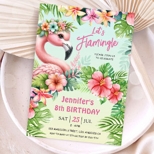 Invitation Filles Flamingle Rose Fête d'anniversaire 8 ans