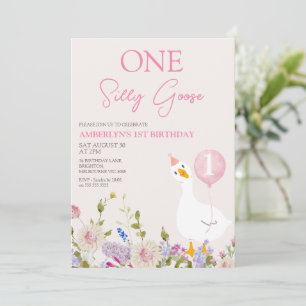 Invitation Filles Fleur Sauvage Rose Une Oie Idiote 1er Anniv