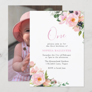Invitation Filles Fleurs Roses et Vides 1er Anniversaire Phot