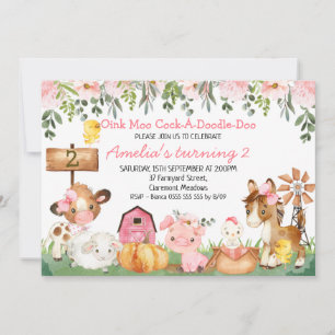 Invitation Filles Floral Farmyard Scène Anniversaire