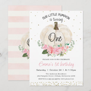 Invitation Filles florales rose Citrouille blanche 1er annive