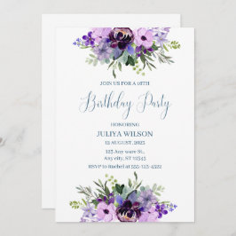 Invitation Filles florales violettes et vertes fête d'anniver