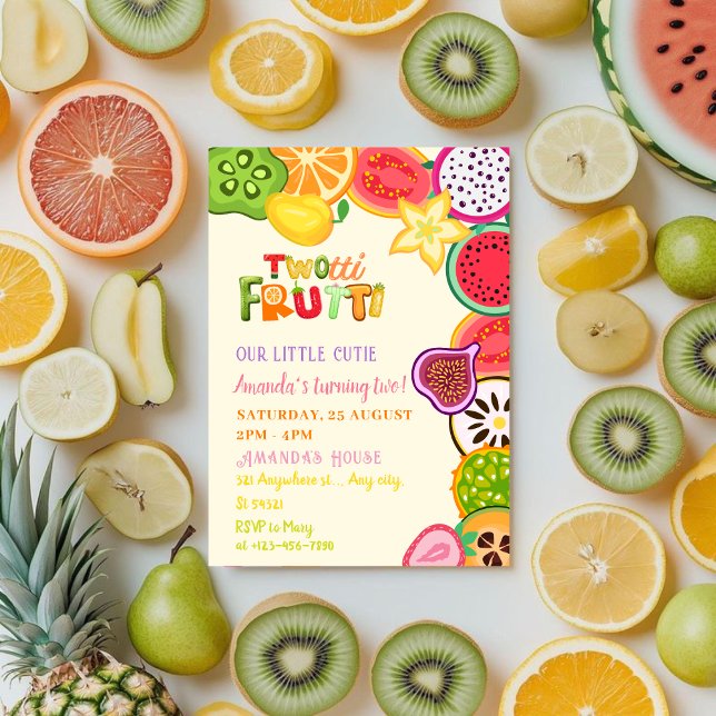 Invitation Filles Fruits tropicaux Fête Twotti Frutti Anniver (Créateur téléchargé)