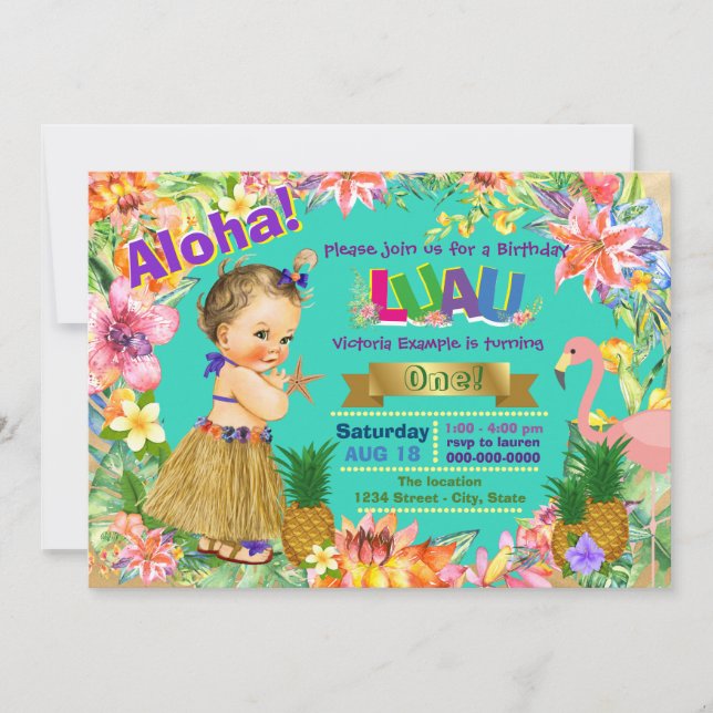 Invitation Filles Hawaiian Luau fête d'anniversaire (Devant)