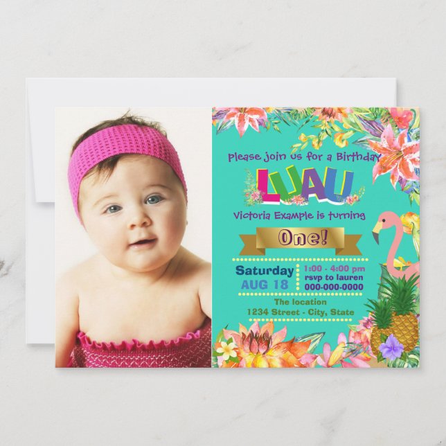 Invitation Filles Hawaiian Luau fête d'anniversaire (Devant)