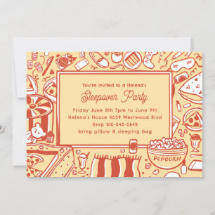 Invitation Filles Jaune Rouge Dormir Fête d'anniversaire