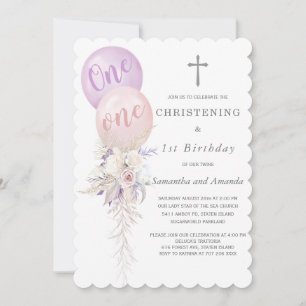 Invitation Filles jumeaux Christening et premier anniversaire