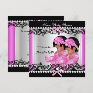 Invitation Filles jumelles afro-américaines Baby Shower Rose 