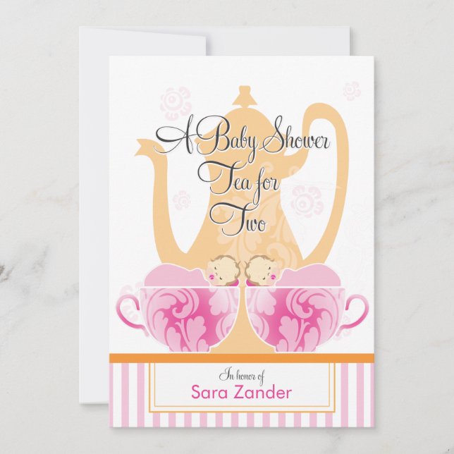 Invitation Filles jumelles du thé un | de baby shower (Devant)