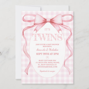 Invitation Filles jumelles Ruban rose vintage mignon