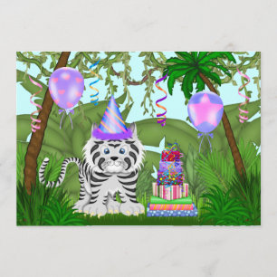 Invitation Filles Jungle White Tiger Anniversaire Fête Invita