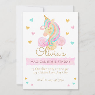 Invitation Filles Licorne Magique Anniversaire Mignon Pastel