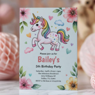 Invitation Filles Licorne Rose Mignon Anniversaire Enfants 5 