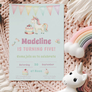 Invitation Filles Licorne Turquoise Mignon Cinquième Annivers