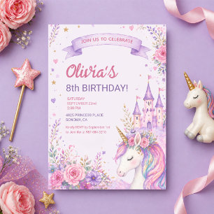 Invitation Filles Licorne Violette 8e Anniversaire