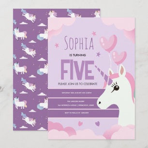 Invitation Filles Licorne Violette Mignon Anniversaire Enfant