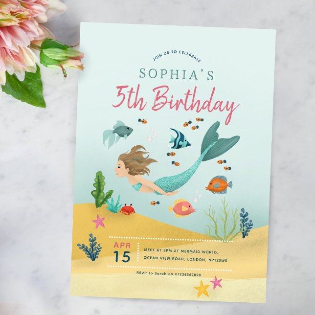 Invitation Filles magiques sous la mer Sirène 5e anniversaire (Créateur téléchargé)