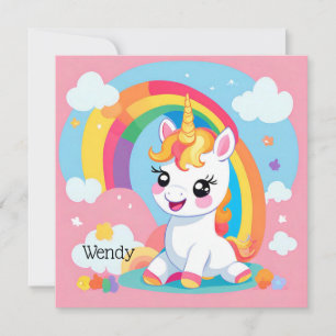 Invitation Fille's mignon Unicorn arc-en-ciel Nom personnalis