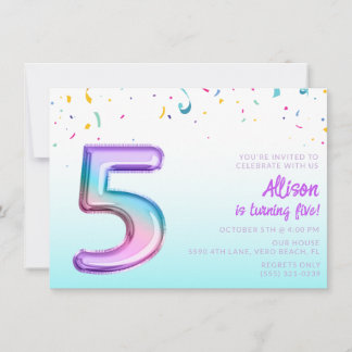 Invitation Filles mignonnes 5e fête du ballon d'anniversaire
