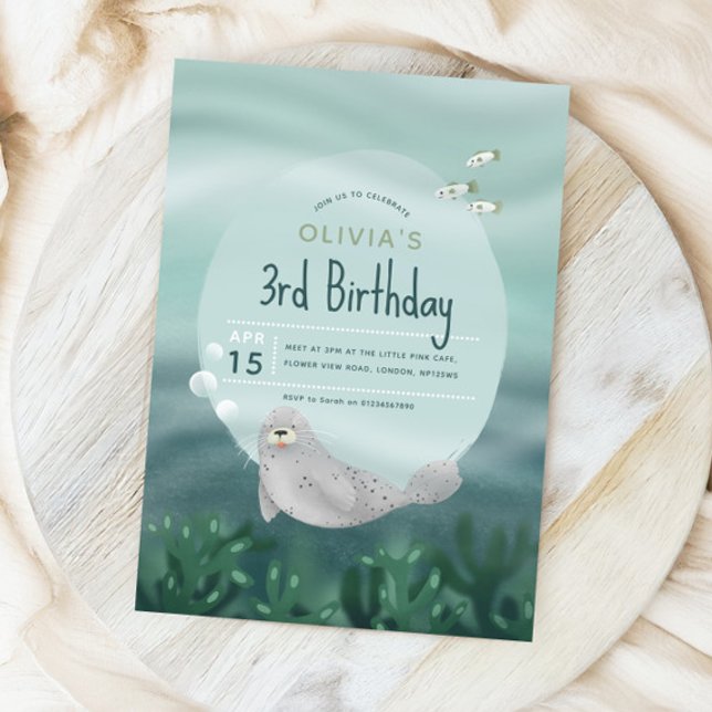 Invitation Filles mignonnes sous le phoque de l'océan Mer 3e  (Créateur téléchargé)